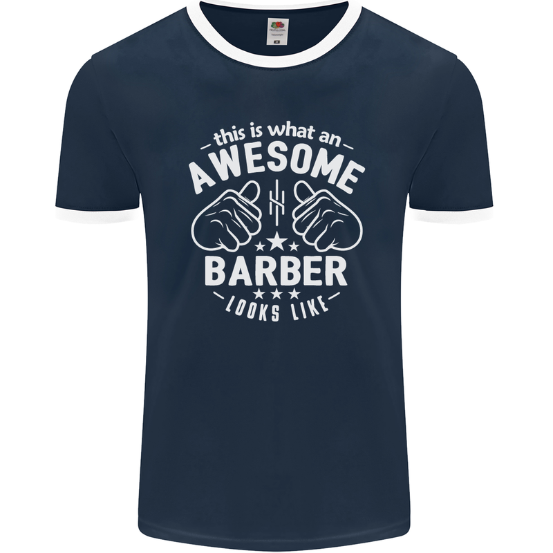 This Is What an Awesome Barber Looks Like Mens Ringer T-Shirt FotL Navy Blue/White