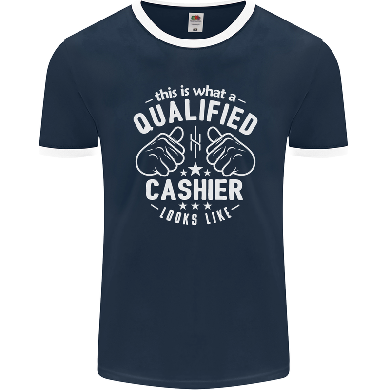 This Is What a Qualified Cashier Looks Like Mens Ringer T-Shirt FotL Navy Blue/White