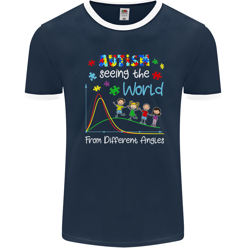 Autism World From Different Angles Autistic Mens Ringer T-Shirt FotL Navy Blue/White