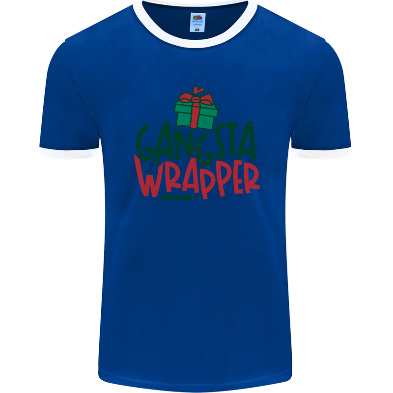 Gangsta Wrapper Funny Christmas Present Mens Ringer T-Shirt FotL Royal Blue/White