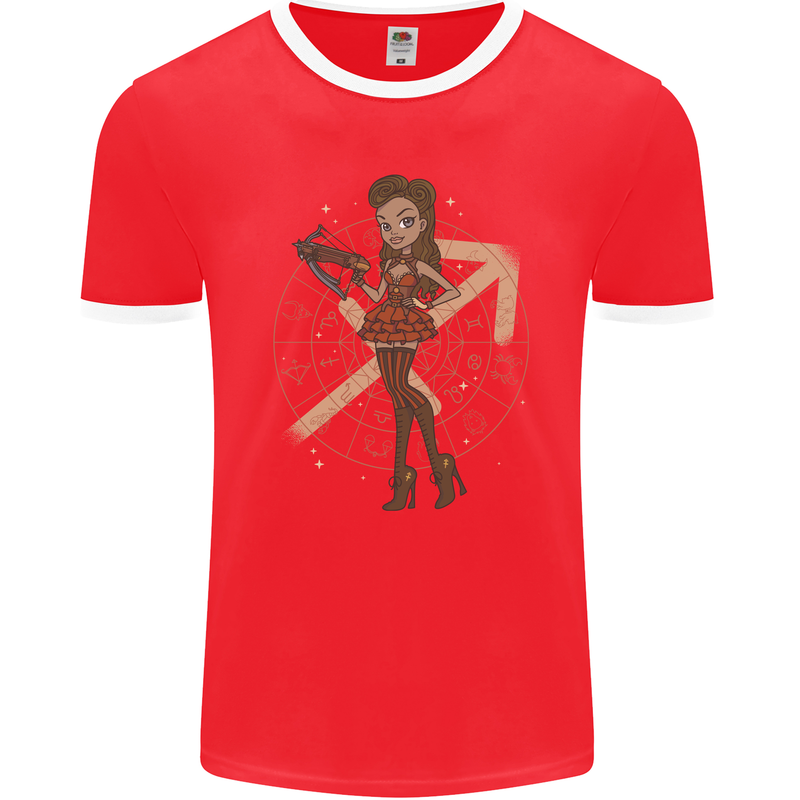 Sagittarius Steampunk Woman Zodiac Mens Ringer T-Shirt FotL Red/White