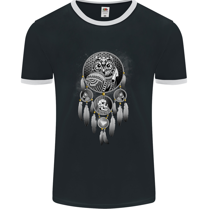 Bring the Nightmare Tribal Owl Skull Gothic Mens Ringer T-Shirt FotL Black/White