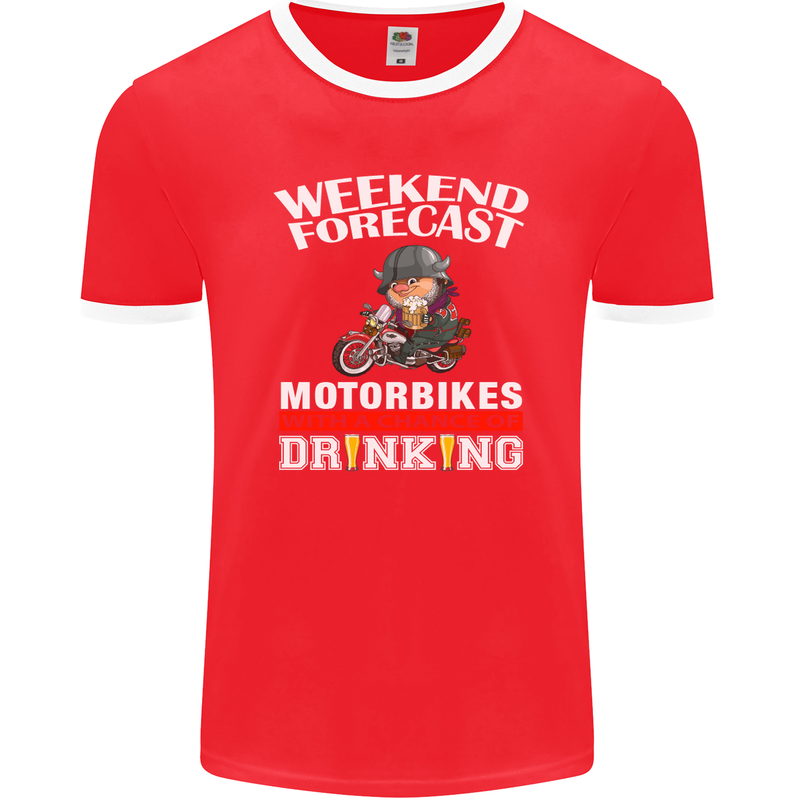 Weekend Forecast Motorbikes Mens Ringer T-Shirt FotL Red/White