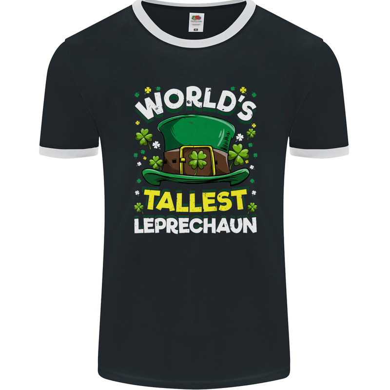 Worlds Tallest Leprechaun St Patricks Day Mens Ringer T-Shirt FotL Black/White