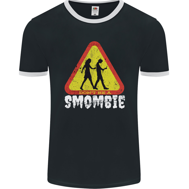 Smombie Antisocial Phone Addict Smartphone Mens Ringer T-Shirt FotL Black/White