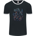 A T-Rex Dinosaur in a Prehistoric Forest Mens Ringer T-Shirt FotL Black/White