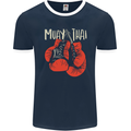 Muay Thai Boxing Gloves MMA Mens Ringer T-Shirt FotL Navy Blue/White