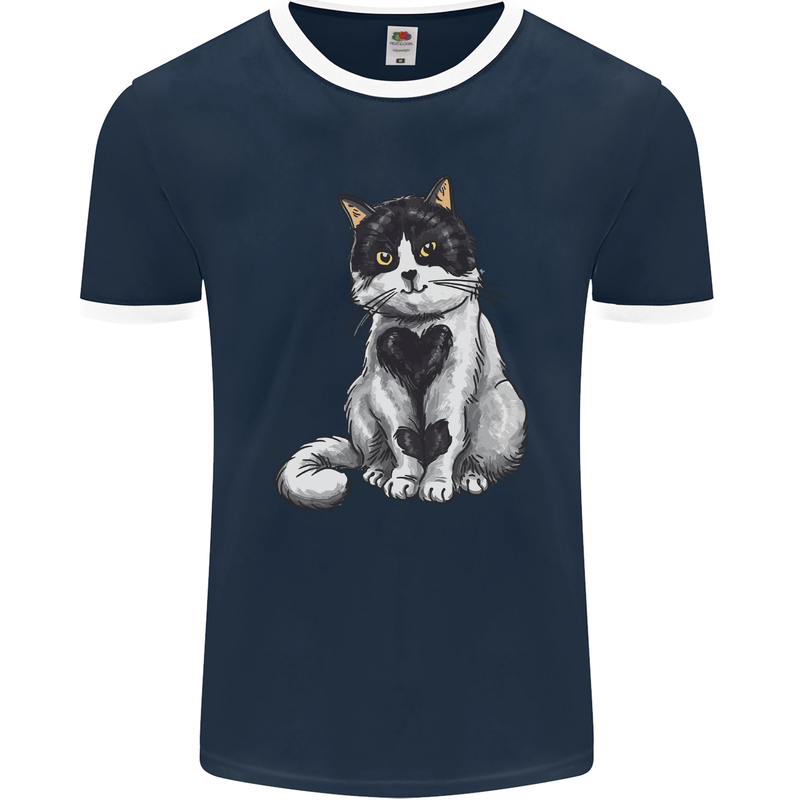 I Love Cats Cute Kitten Mens Ringer T-Shirt FotL Navy Blue/White