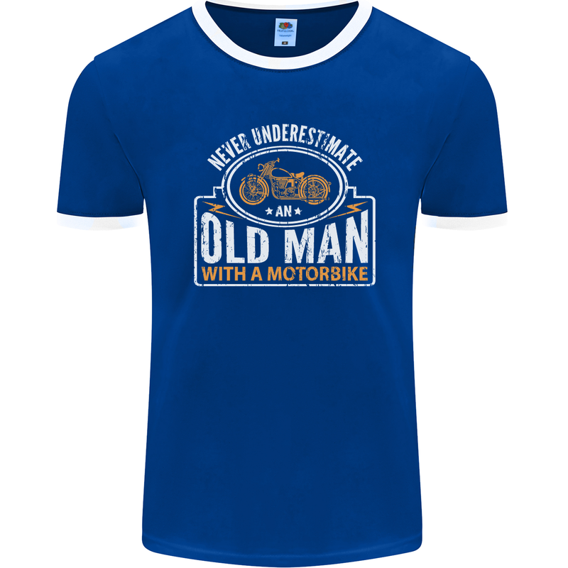 Old Man Motorcycle Motorbike Biker Funny Mens Ringer T-Shirt FotL Royal Blue/White