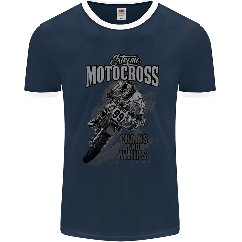 Extreme Motocross Dirt Bike MotoX Motosport Mens Ringer T-Shirt FotL Navy Blue/White