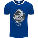 Japanese Fantasy Dragon Sun Background Mens Ringer T-Shirt FotL Royal Blue/White