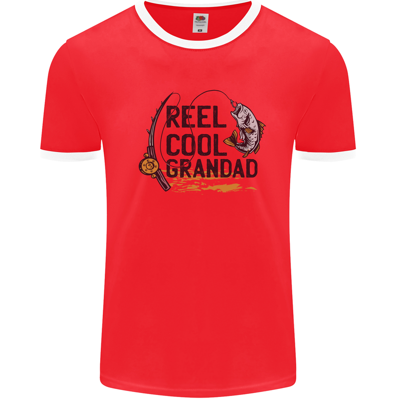 Reel Cool Grandad Funny Fishing Fisherman Mens White Ringer T-Shirt Red/White