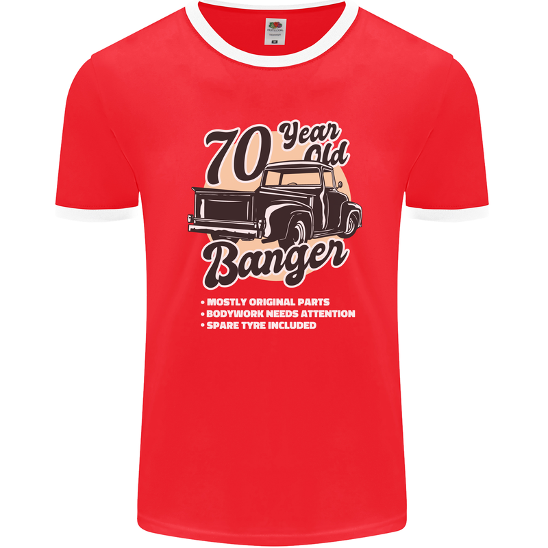 70 Year Old Banger Birthday 70th Year Old Mens Ringer T-Shirt FotL Red/White