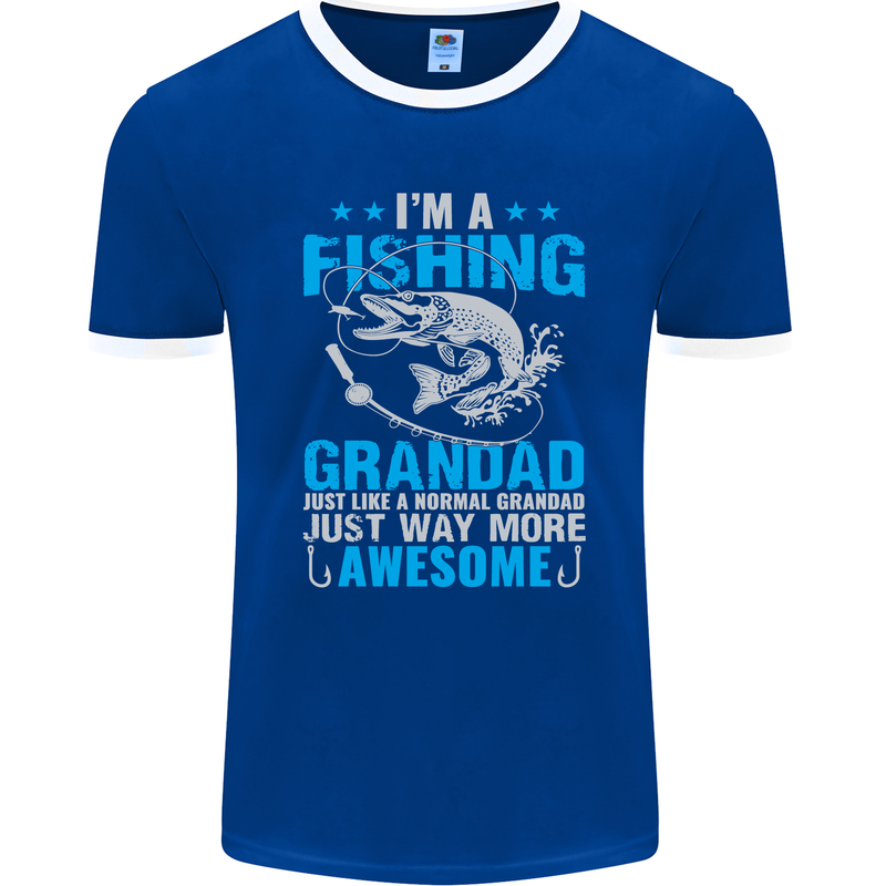 Fishing Grandad Funny Fathers Day Fisherman Mens Ringer T-Shirt FotL Royal Blue/White