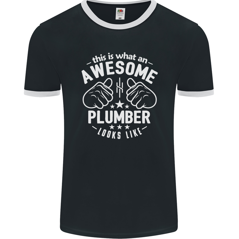 This Is What an Awesome Plumber Looks Like Mens Ringer T-Shirt FotL Black/White