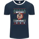 Gym Merry Liftmas Christmas Bodybuilding Mens Ringer T-Shirt FotL Navy Blue/White