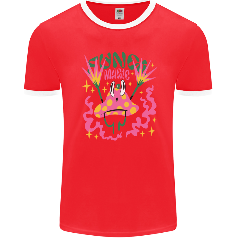 Fungi Magic Mushrooms Trippy LSD Mens Ringer T-Shirt FotL Red/White