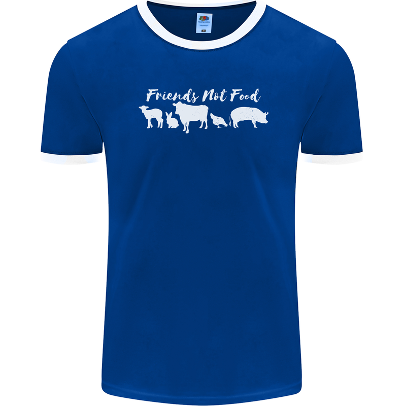 Vegan Animals Are Friends Not Food Mens Ringer T-Shirt FotL Royal Blue/White