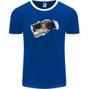 A Funny Cat Peeking From a Ripped Top Mens Ringer T-Shirt FotL Royal Blue/White
