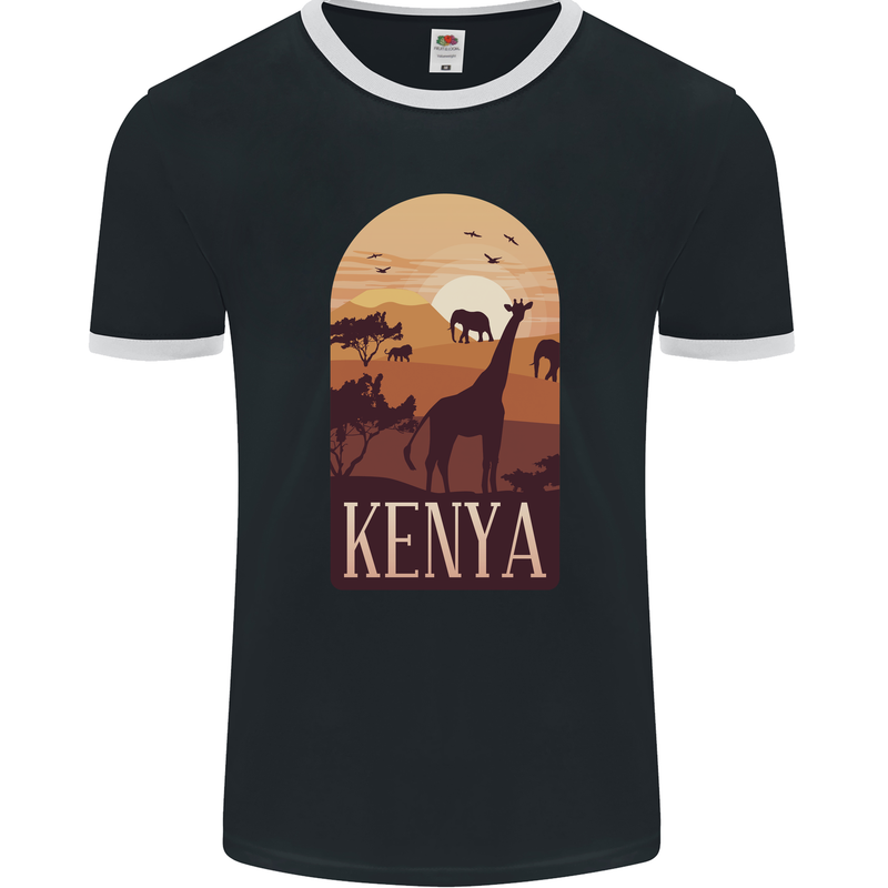 Kenya Safari Souvenir Mens Ringer T-Shirt FotL Black/White