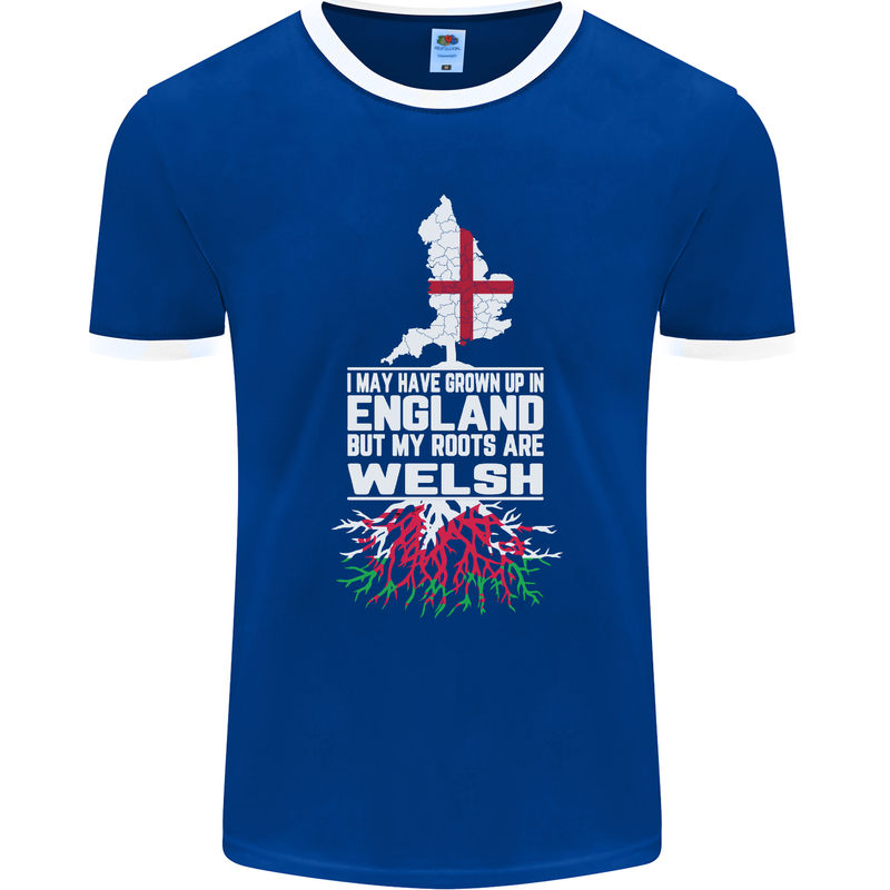 Wales My Roots Are Scottish Mens Ringer T-Shirt FotL Royal Blue/White