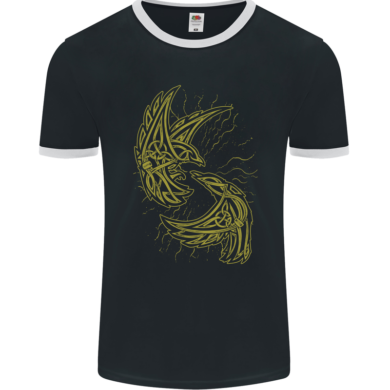 The Viking Raven Symbol Odin Ragnar Tribal Mens Ringer T-Shirt FotL Black/White