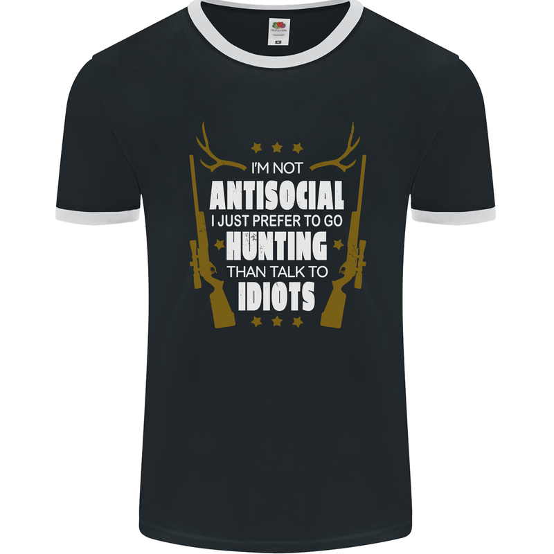 Antisocial I Prefer to Go Hunting Hunter Mens Ringer T-Shirt FotL Black/White