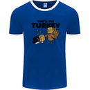 Thanks Giving Christmas Turkey Cat Mens Ringer T-Shirt Royal Blue/White