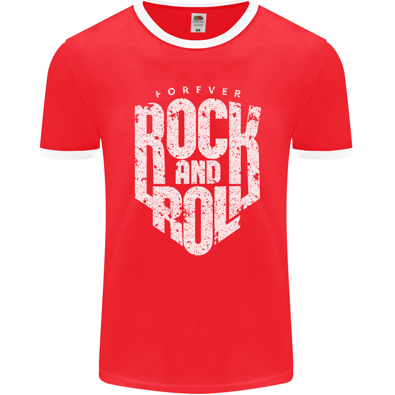 Forever Rock and Roll Guitar Music Mens Ringer T-Shirt FotL Red/White