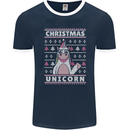 Funny Christmas Unicorn Pattern Mens Ringer T-Shirt FotL Navy Blue/White
