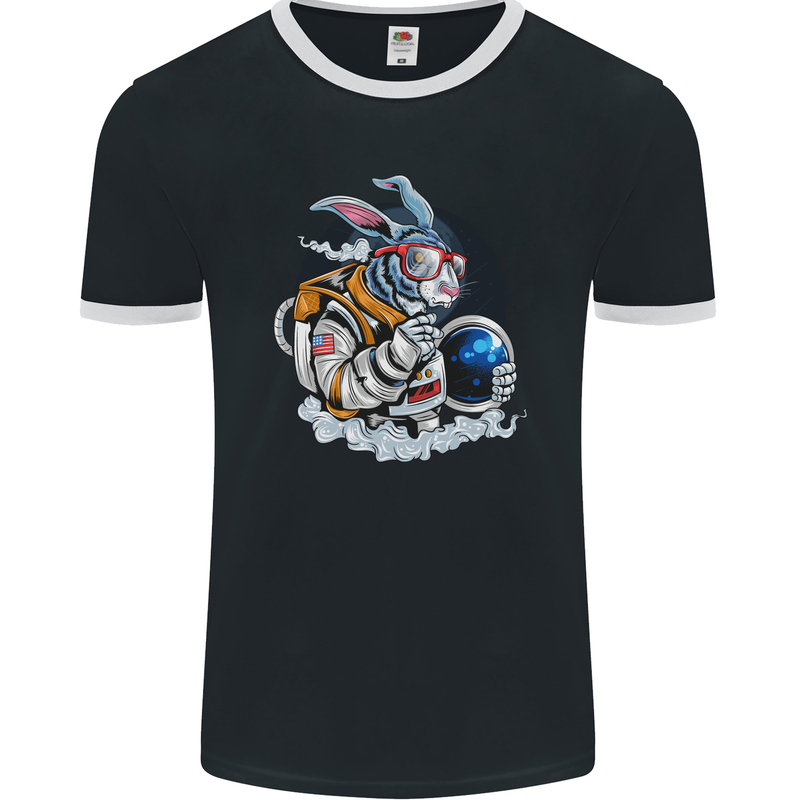 Space Bunny Funny Astronaut Space Rabbit Mens Ringer T-Shirt FotL Black/White