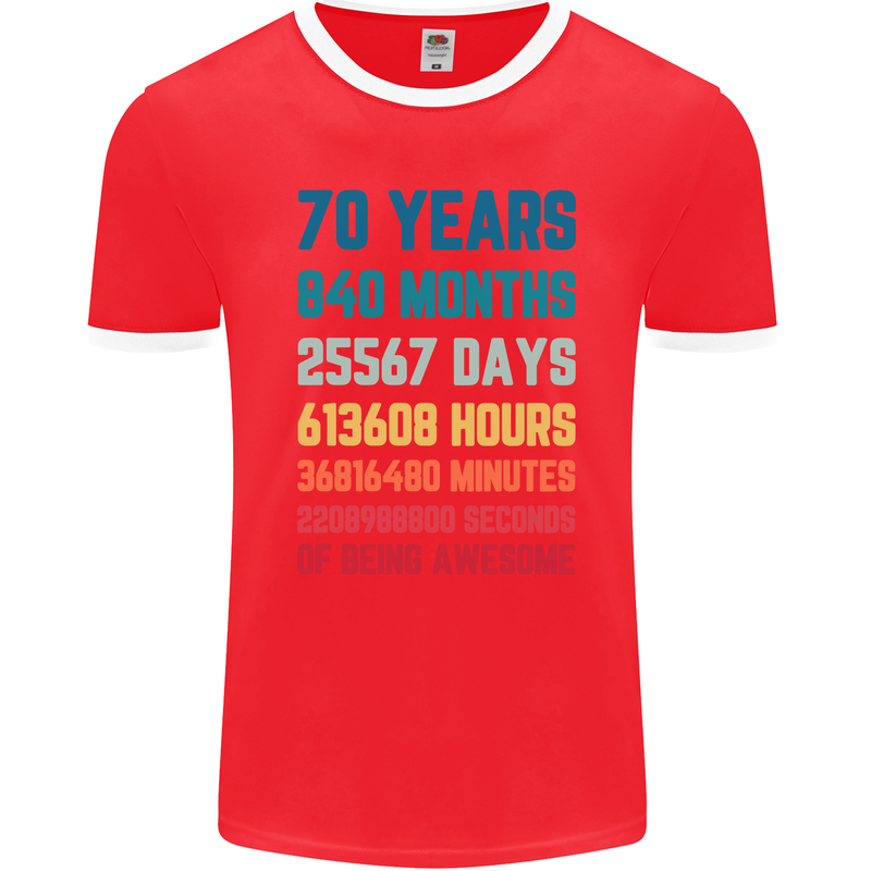 70th Birthday 70 Year Old Mens Ringer T-Shirt FotL Red/White