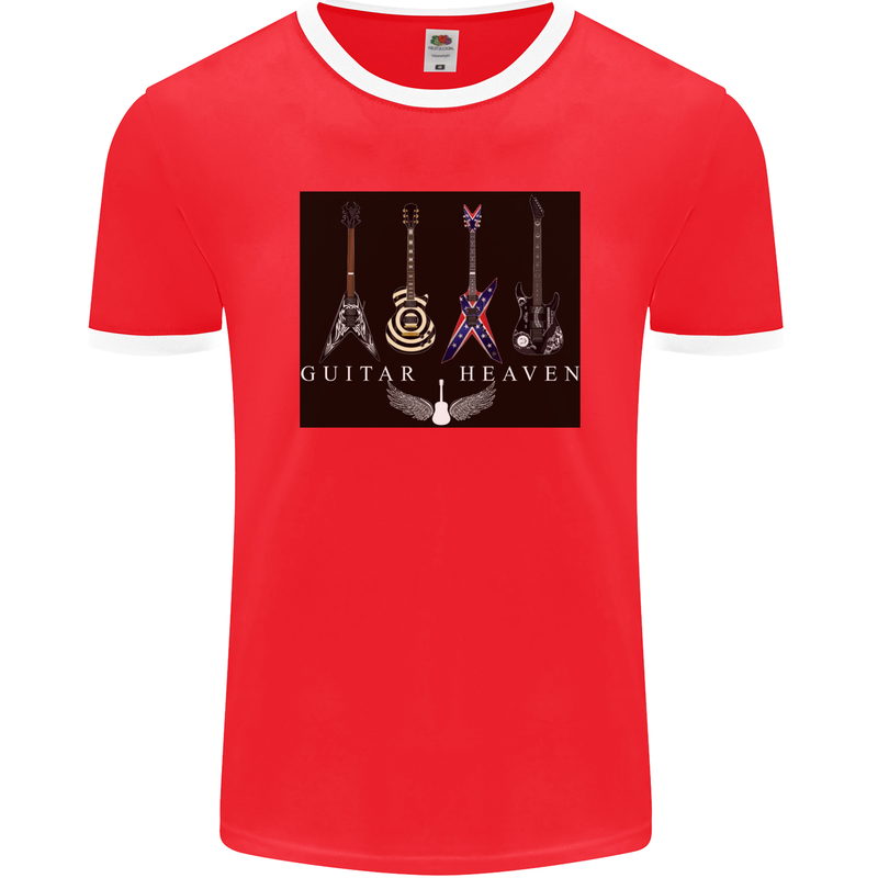 Guitar Heaven Guitarist Electric Acoustic Mens Ringer T-Shirt FotL Red/White