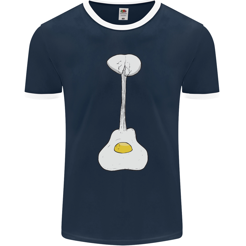 Funny Egg Guitar Acoustic Electric Bass Mens Ringer T-Shirt FotL Navy Blue/White