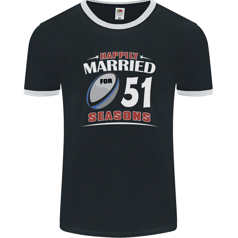 51 Year Wedding Anniversary 51st Rugby Mens Ringer T-Shirt FotL Black/White