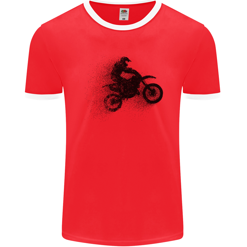 Abstract Motocross Rider Dirt Bike Mens Ringer T-Shirt FotL Red/White