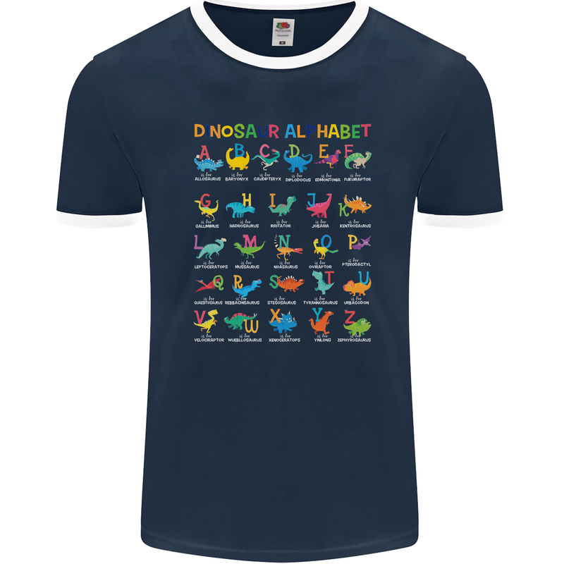 Dinosaur Alphabet T-Rex Funny Mens Ringer T-Shirt FotL Navy Blue/White