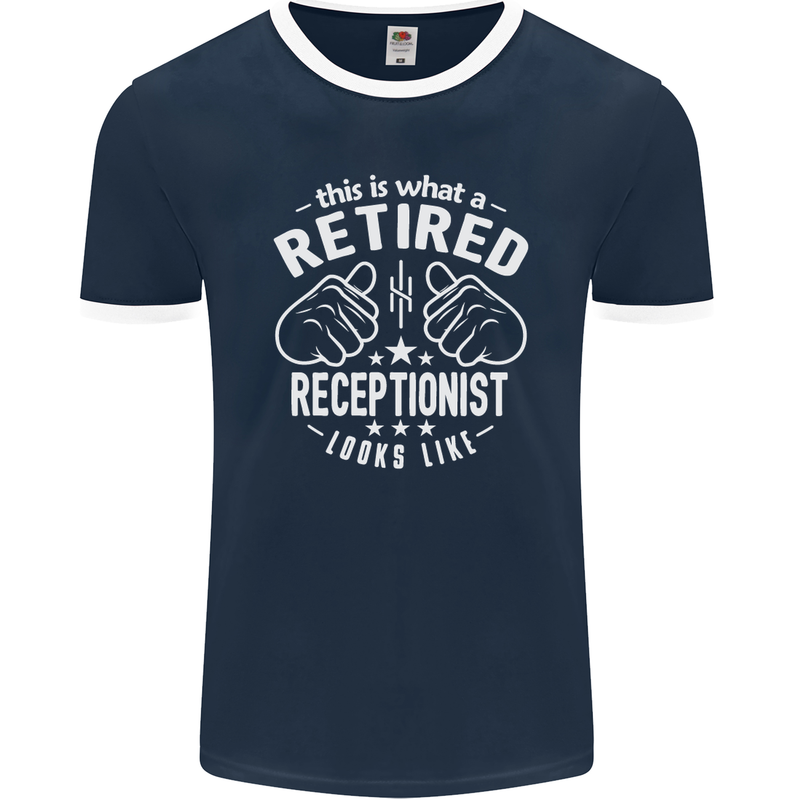 A Retired Receptionist Looks Like Mens Ringer T-Shirt FotL Navy Blue/White