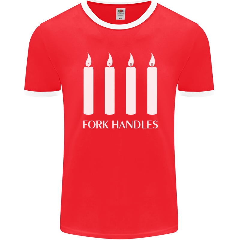 Four Candles Fork Handles Funny Two Ronnies Mens Ringer T-Shirt FotL Red/White
