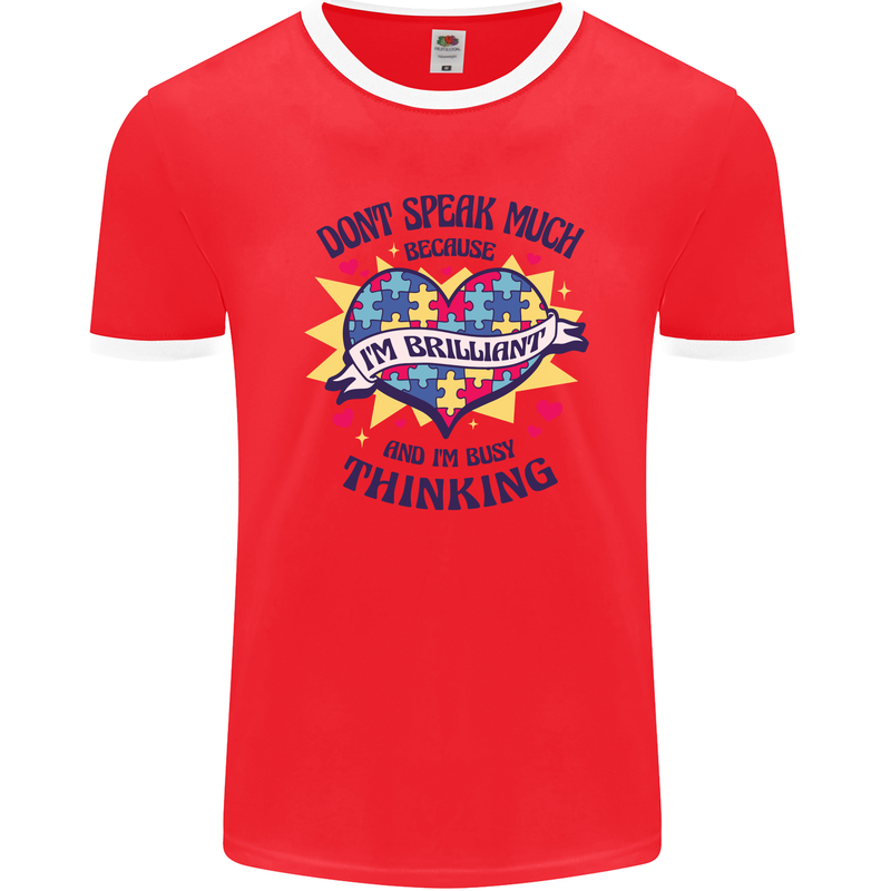 Dont Speak Much Autism Autistic Mens Ringer T-Shirt FotL Red/White