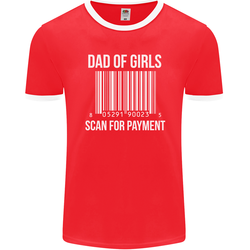 Dad of Girls Scan For Payment Father's Day Mens Ringer T-Shirt FotL Red/White