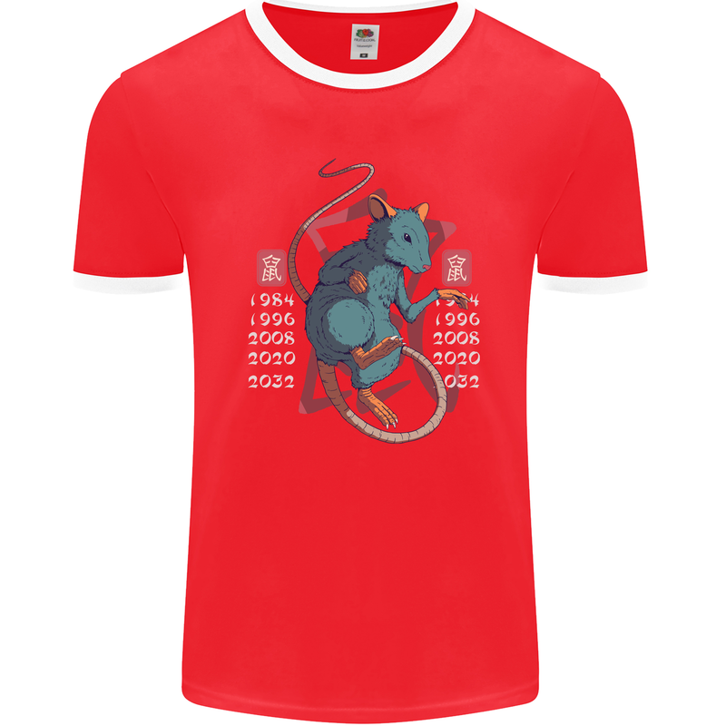 Chinese Zodiac Shengxiao Year of the Rat Mens Ringer T-Shirt FotL Red/White