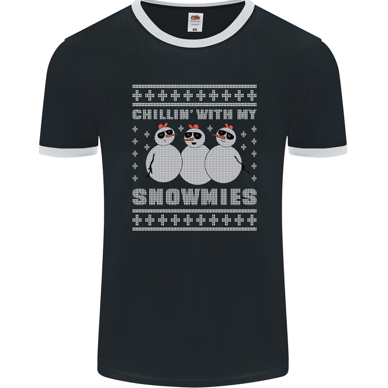 Chillin With My Snowmies Funny Christmas Mens Ringer T-Shirt FotL Black/White