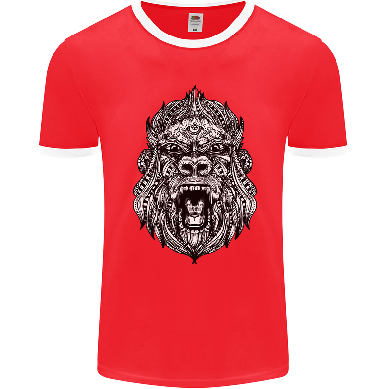 Ape Mandala Art Mens Ringer T-Shirt FotL Red/White