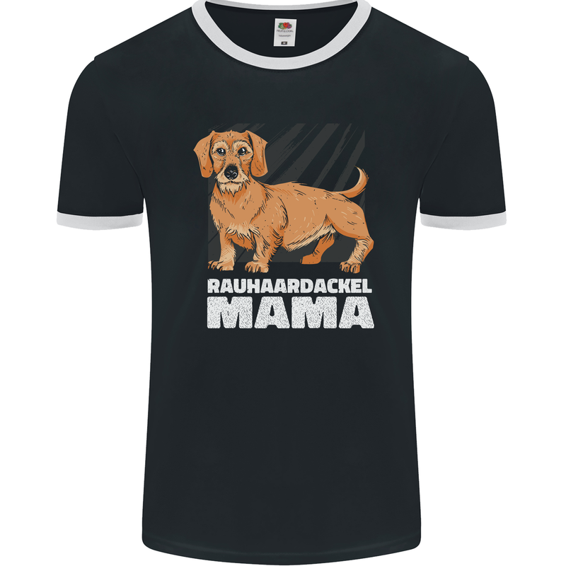 Dogs Rauhaardackel Mama Mens Ringer T-Shirt FotL Black/White