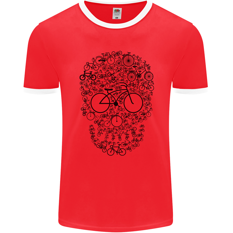 Bicycle Skull Cyclist Funny Cycling  Bike Mens Ringer T-Shirt FotL Red/White