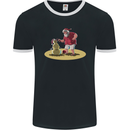 Christmas Beach Santa Clause & Snowman Mens Ringer T-Shirt FotL Black/White