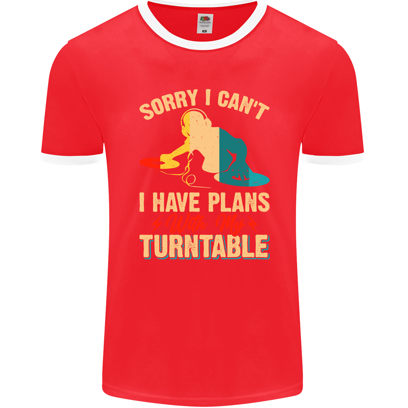 Plans With My Turntable DJ DJing Mens Ringer T-Shirt FotL Red/White