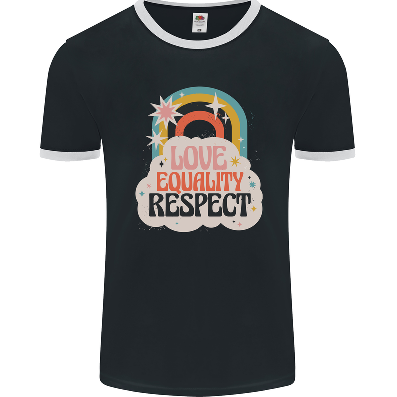 LGBT Love Equality Respect Gay Pride Day Mens Ringer T-Shirt FotL Black/White