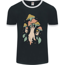Trippy Magic Mushrooms With Eyes Mens Ringer T-Shirt FotL Black/White